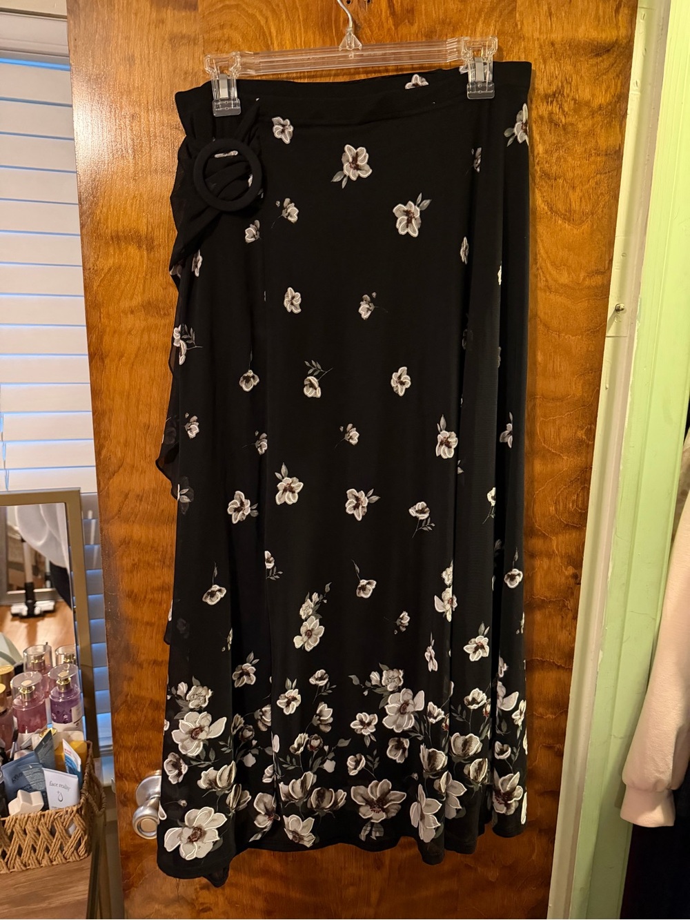 Black Floral Maxi Skirt with Side Tie